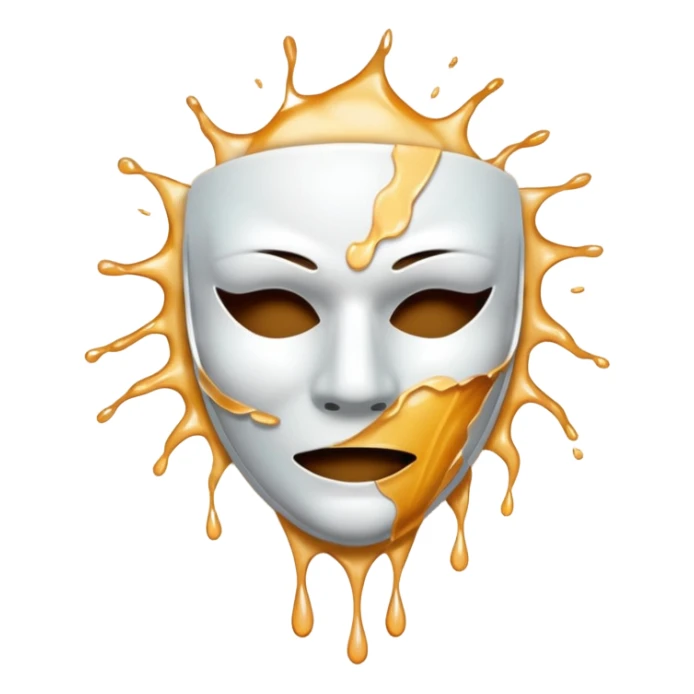 Figure ripping a mask in half, energy leaking from the tear sticker