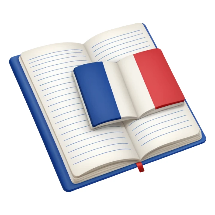 open notebook with French flag on the page sticker