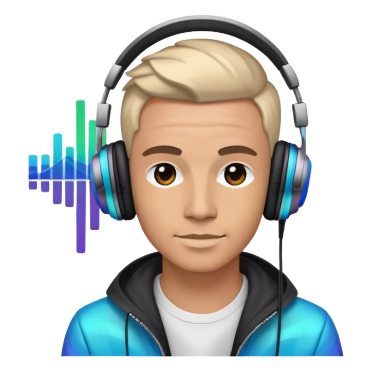 Electronic music DJ with headphones and colorful waveforms sticker