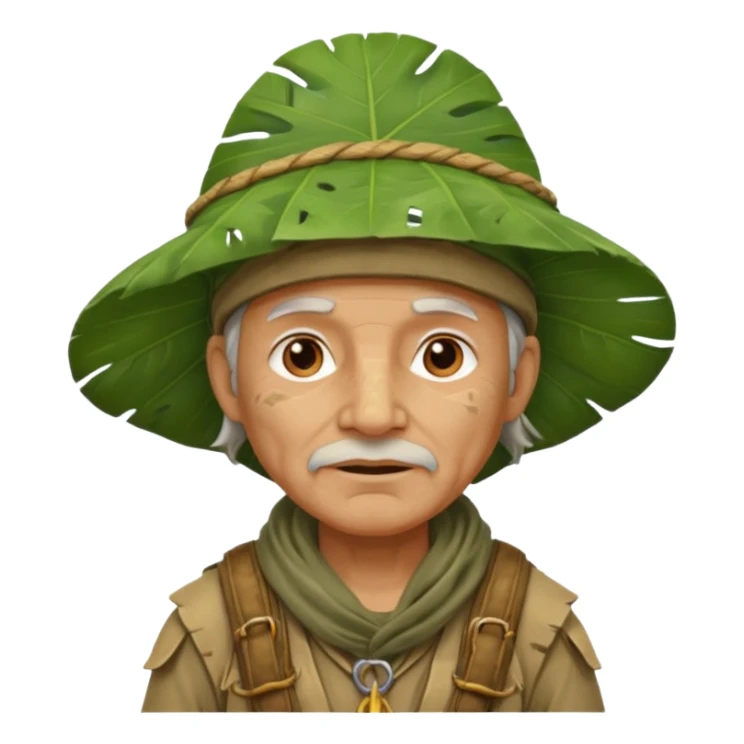 a old explorer with jungle wearing a large leaf headgear bye  sticker