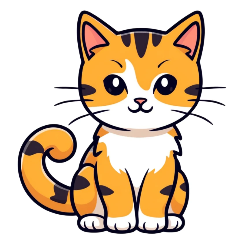 Predominantly white kitten with ginger and black patches that are spaced out like splats  sticker