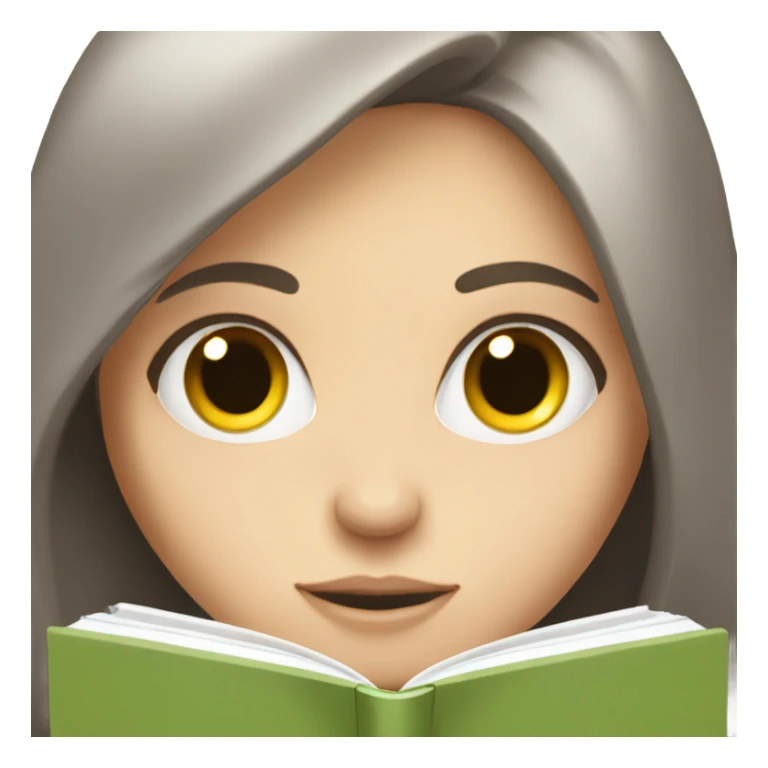 White girl with long brown hair and grey eyes reading a book sticker