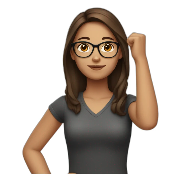 A girl with glasses and brown hair with an arm up sticker