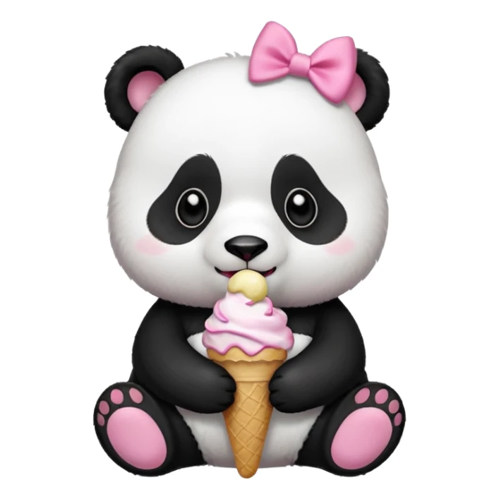Cute Panda with pink bow eating and ice cream  sticker