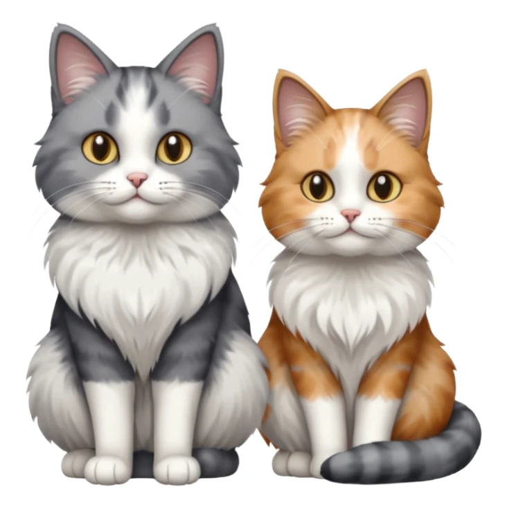 a very fluffy grey and white cat sitting next to another cat sticker