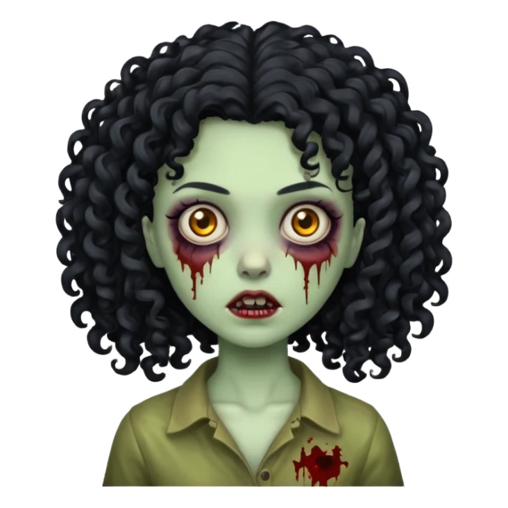 girl zombie with big black curly hair  sticker