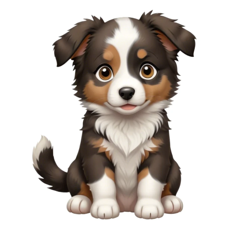 a sitting Australian shepherd puppy raise hand saying hello sticker