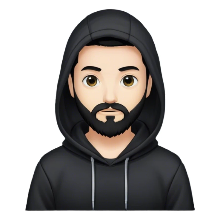 hackeur blanc cheveux noir barbe et capuche noir à côté d'un server ia sticker