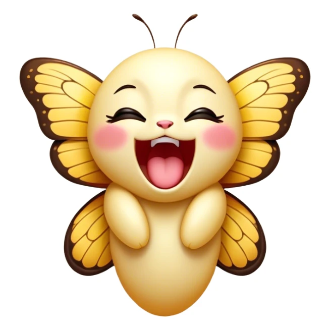 Cinematic Adorable Yawning Butterfly Portrait Emoji, Head tilted slightly with a dramatic, wide-open yawn, showcasing a delicate, softly fluttering body with gently drooping wings and sleepy, half-closed eyes, Simplified yet irresistibly cute features, highly detailed, glowing with a soft, cozy luminescence, high shine, relaxed yet expressive, stylized with a dash of whimsical floral charm, soft glowing outline, capturing the essence of a drowsy butterfly that appears ready to rest its wings for a nap! sticker