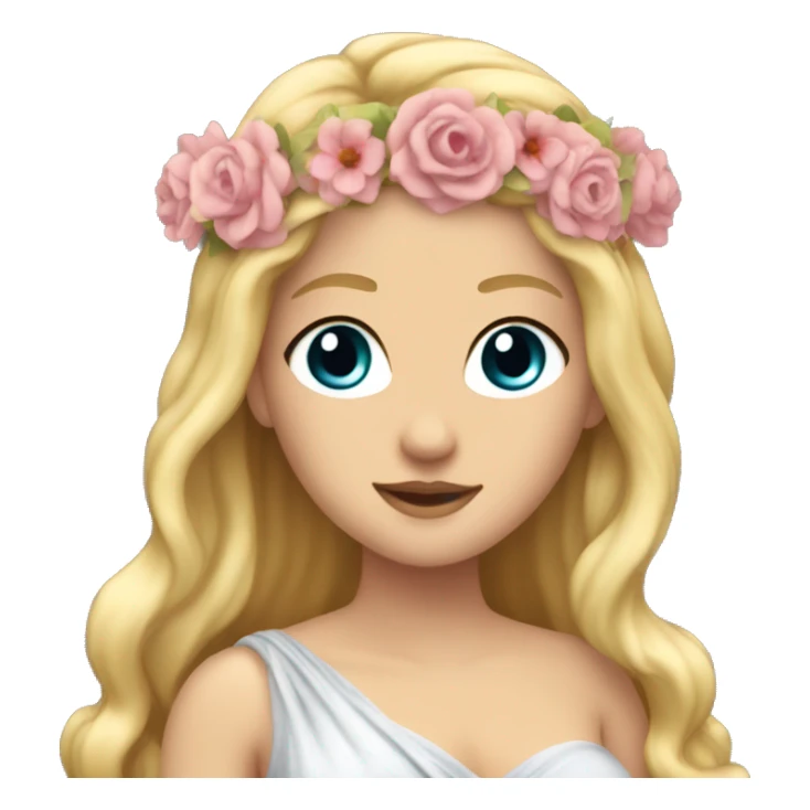Aphrodite with blonde hair and wearing a flower crown sticker