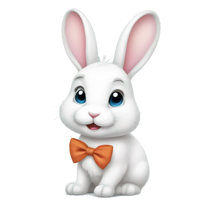 Cute white small rabbit with with a bow on his head and cute eyes sticker