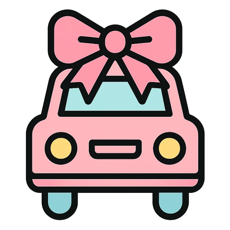 a pastel pink car with a bow, minimal and modern sticker