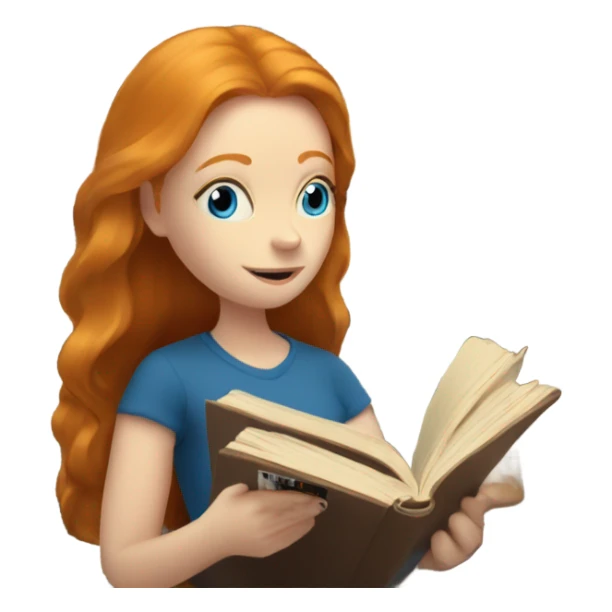 ginger girl with blue eyes reading a book with records around sticker
