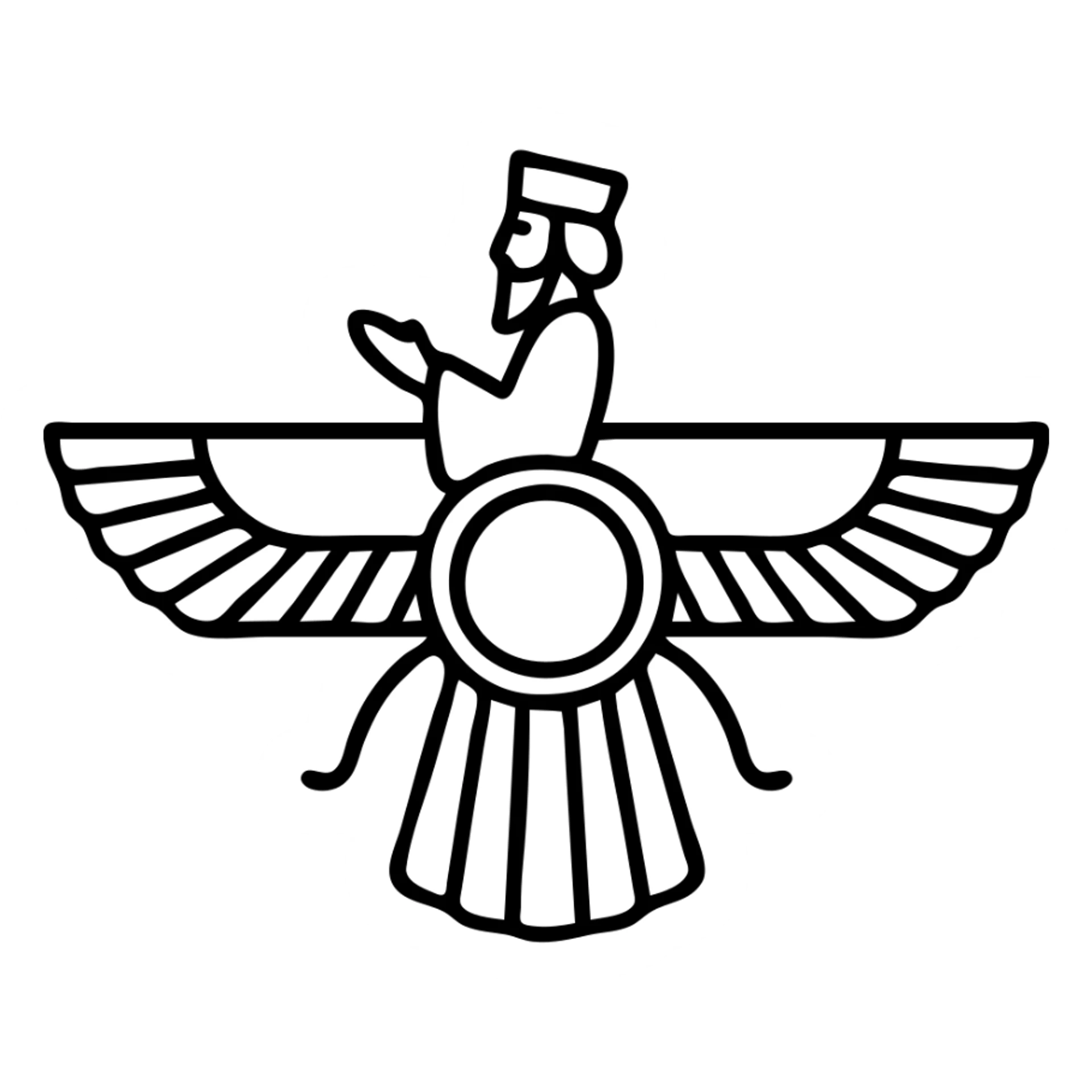 Cyrus the Great foruhar symbol, bold outlined icon, simple and recognizable, black and white sticker