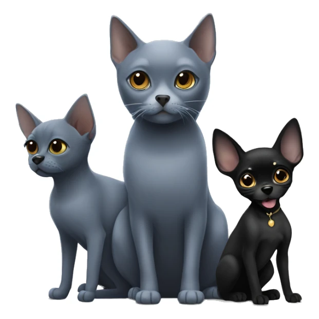 a big russian blue cat and two small black chihuahuas sticker