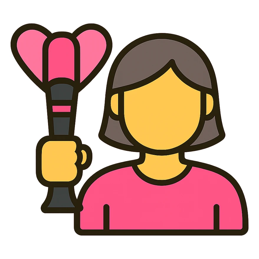 a fan holding a Blackpink light stick, minimal flat icon, simple shapes sticker