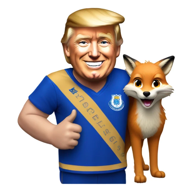 Donald trump as a Leicester supporter with fox  sticker