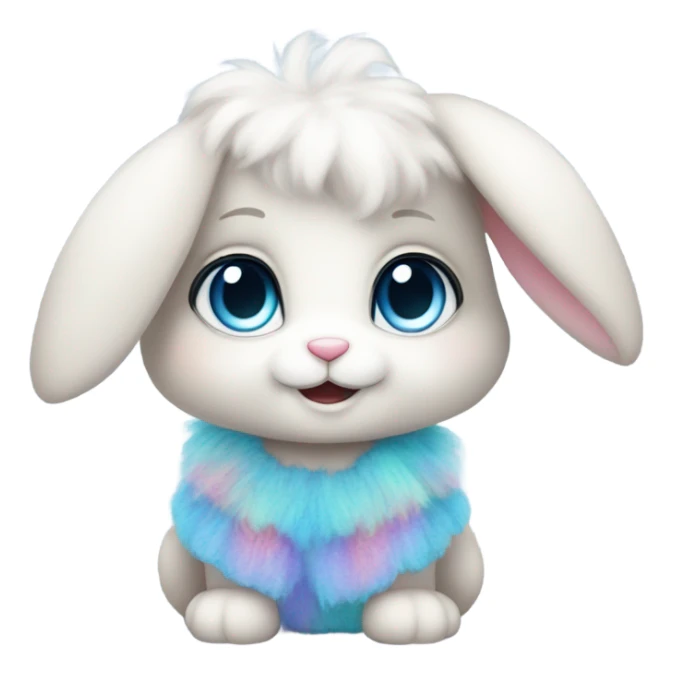 Cute fluffy bunny with big blue eyes wearing rainbow dress sticker