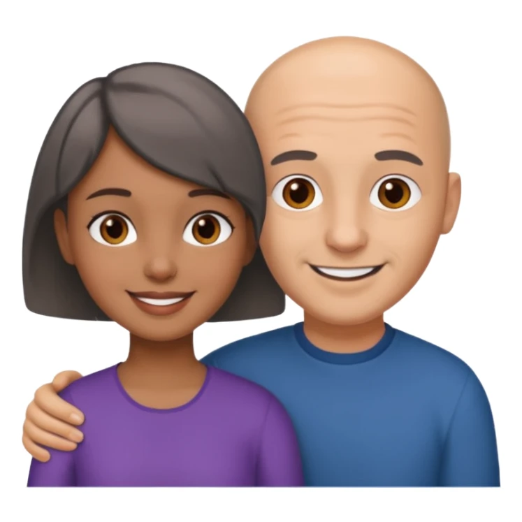 smiling brown girl with short grey hair and bald brown man sticker