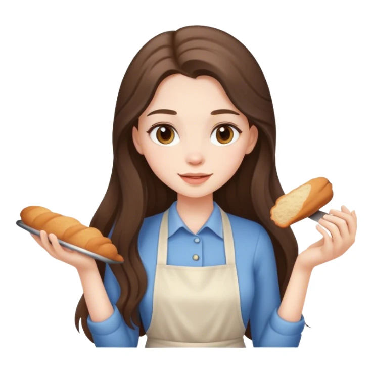 beautiful pale brunette girl with long hair baking sticker