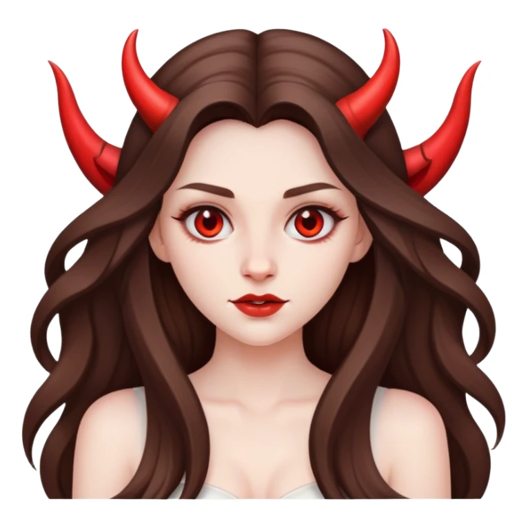 beautiful pale brunette girl with long hair with devil horns sticker