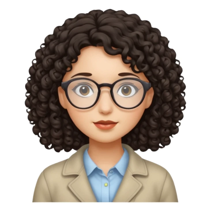 Menina de cabelo cacheado, escuro, ela é branca e usa um óculos delicado sticker