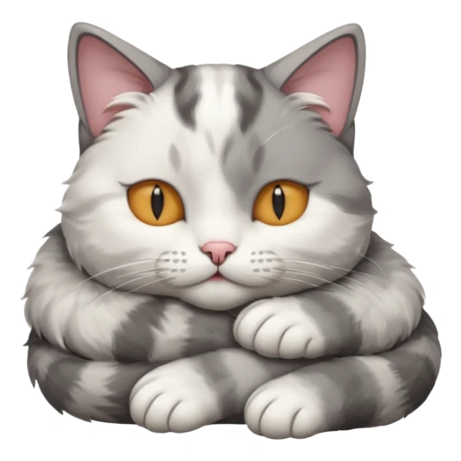 grey and white small cat with its eyes closed lying down with its paw curled under his chin holding it up sticker