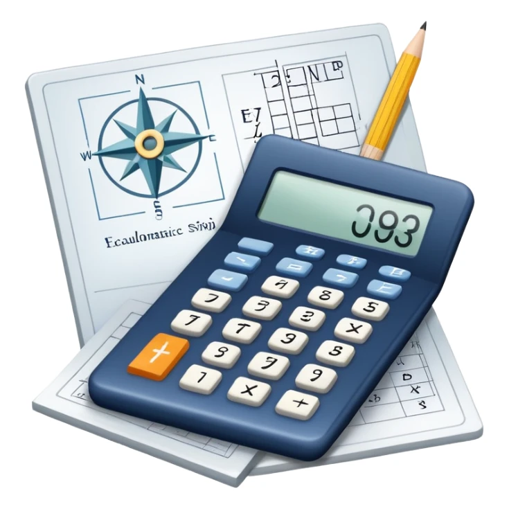 An icon featuring mathematical formulas, a calculator, and geometric shapes, symbolizing mathematics. The design includes numbers, a ruler, and a compass, representing the study of numbers, logic, and equations. Transparent background highlights the science of calculation and analysis sticker