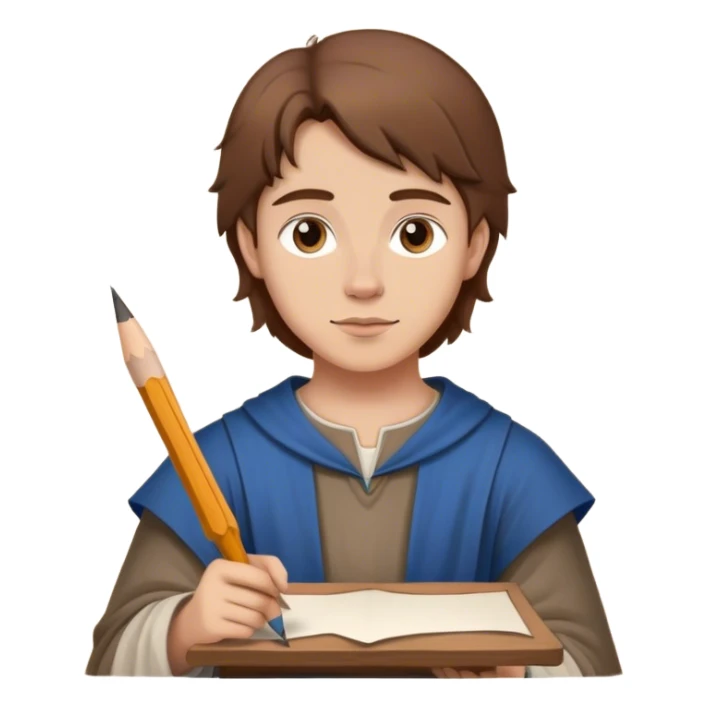 medieval painter apprentice with brown hair drawing paper and pencil sticker