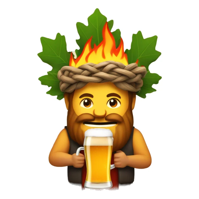 man on fire with oak-tree wreath on his head and beer in his hands sticker