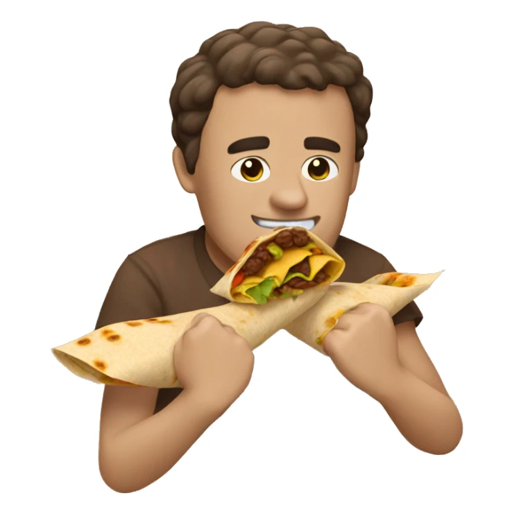 Create an emoji of someone eating a brown burrito with two hands sticker