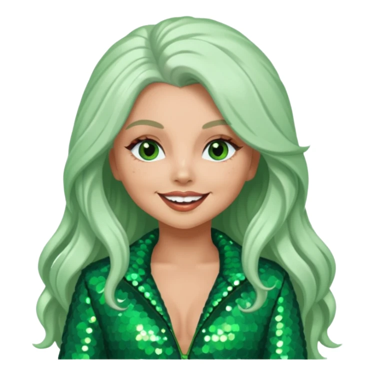 Jesy Nelson from Little Mix with long white hair, green sequin outfit sticker