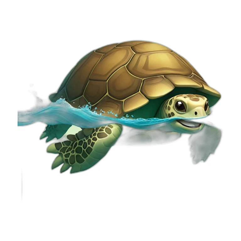 A tortoise gliding through ocean with a smiling face and a thumbs up sticker