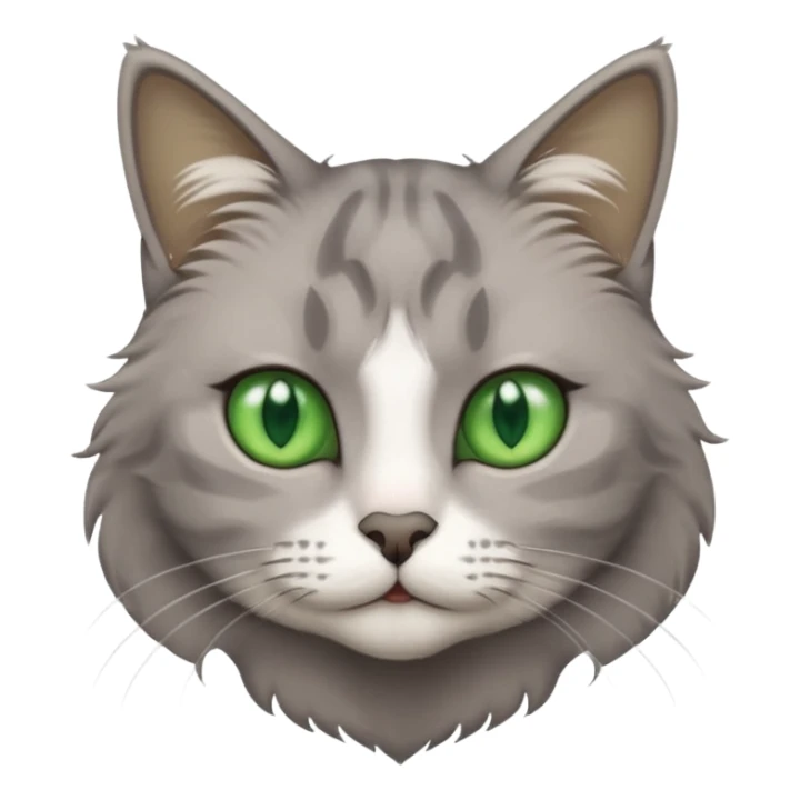 grey cat with green eyes and white stain below the necj sticker