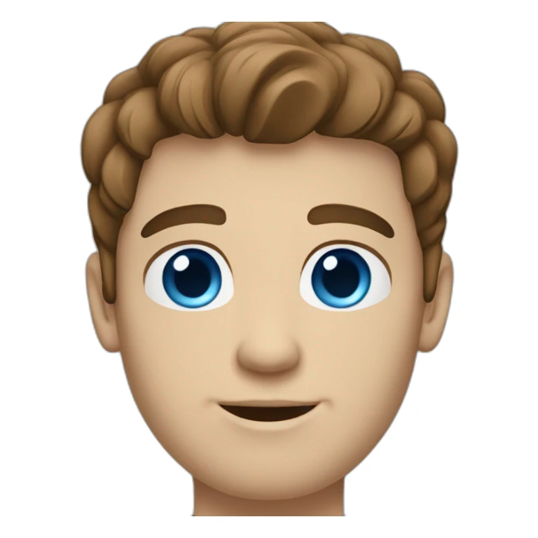A white guy with brown hair with an middle part and blue eyes with sticker