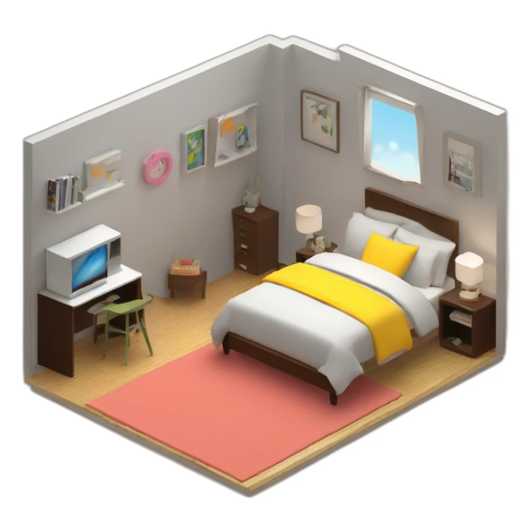 isometric-3d-cute-small-bedroom-teen-boy-interior sticker
