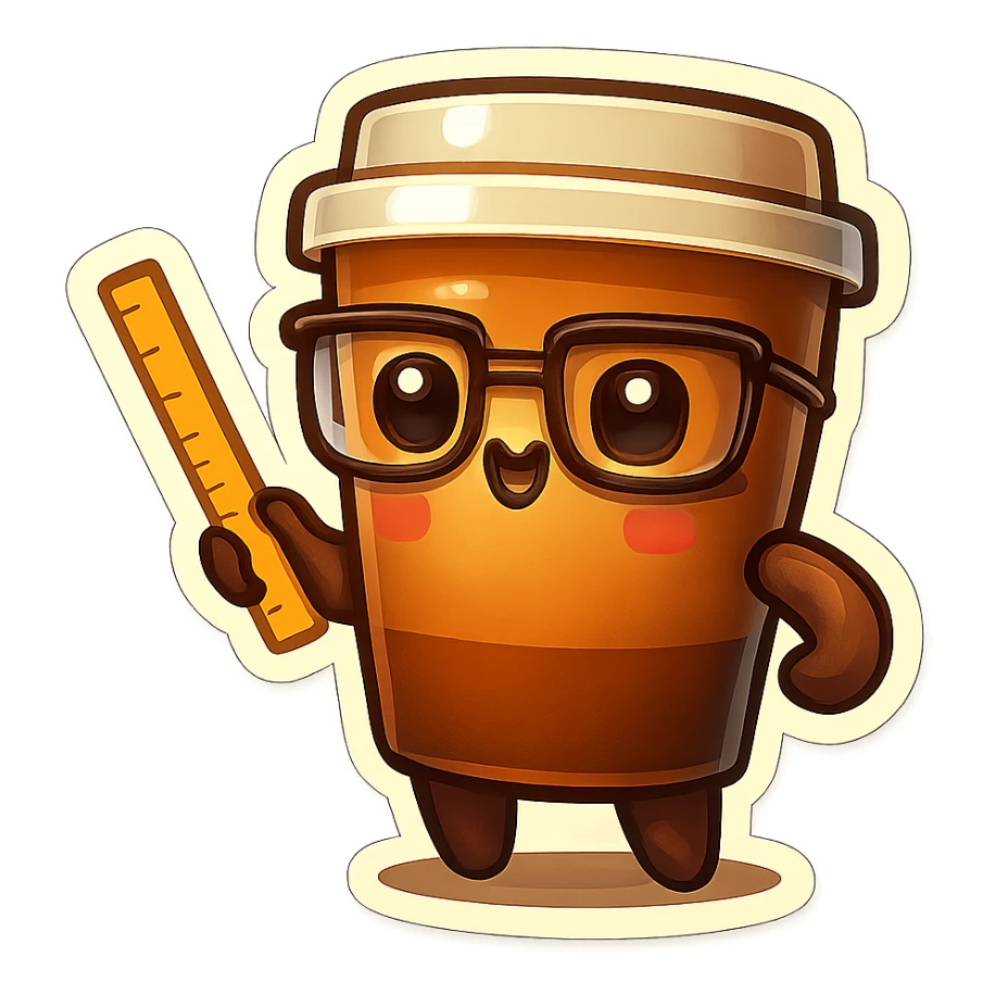 Tall coffee cup, pointing with ruler, dressed as a teacher sticker