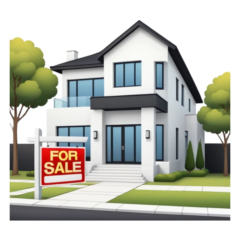 modern house with a for sale sign in front sticker