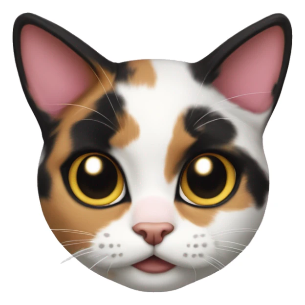 curious calico cat with pink nose, Mostly black markings on her head,gazing forward sticker