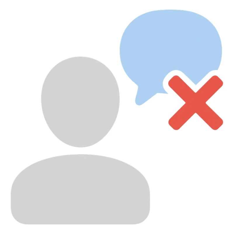 flat color icon of a disengaged user silhouette with a crossed-out chat bubble sticker