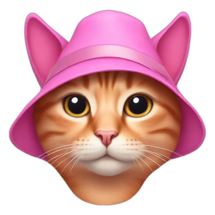 Photo of a pink cat with a hat sticker
