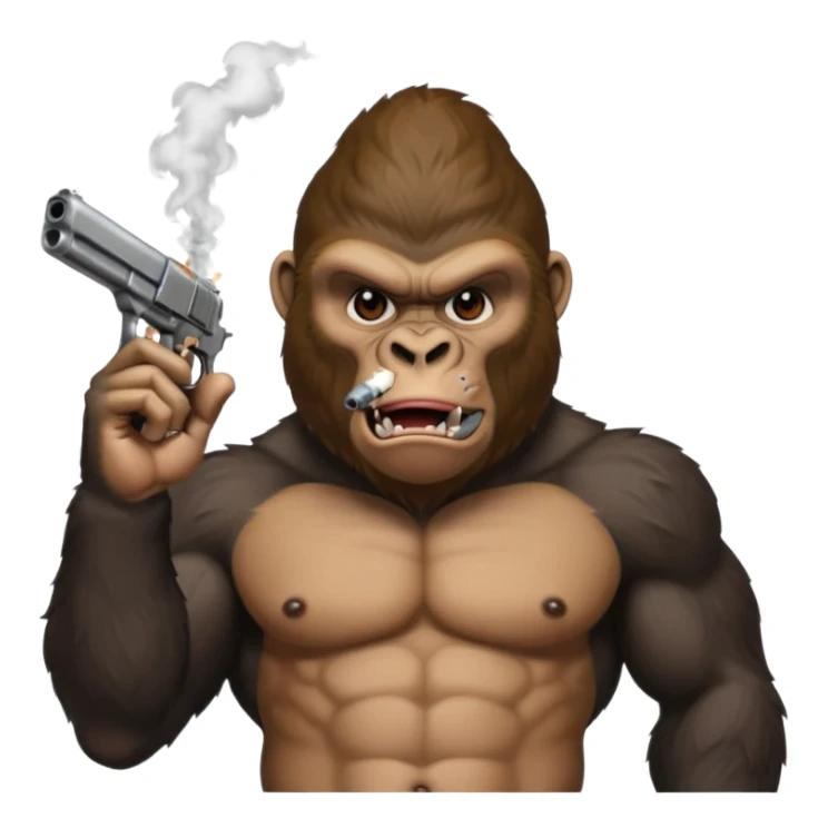 A gorilla smoking a blunt and holding a gun in the air sticker
