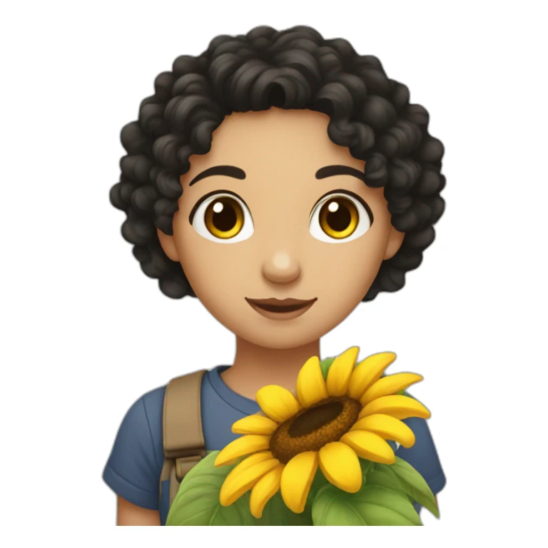 curly black hair white girl holding sunflower sticker
