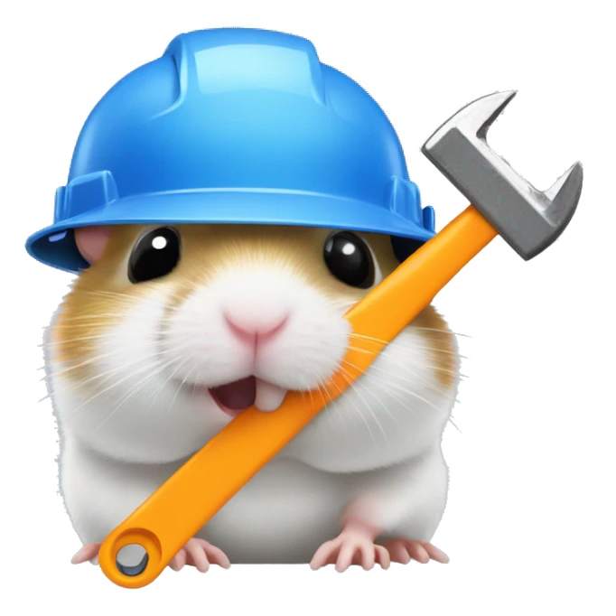 hamster head in a construction helmet with a wrench sticker
