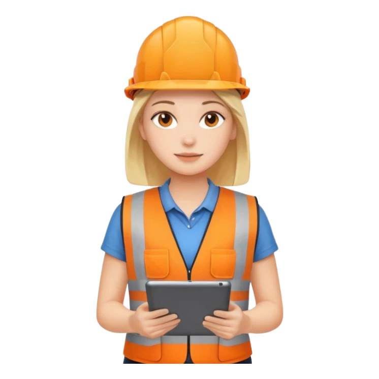 worker woman wearing orange west holding a tablet sticker