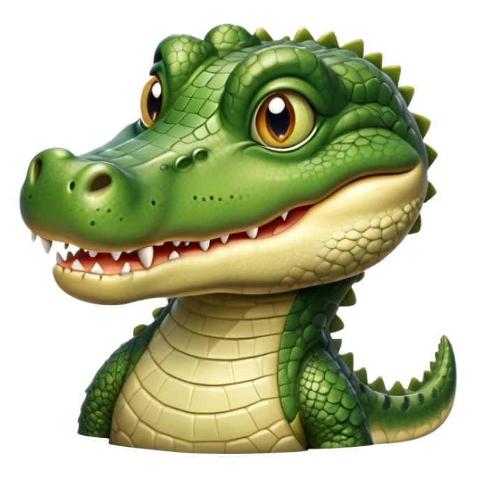cinematic-realistic-cute-crocodile-portrait-emoji,-head-tilted-playfully-and-inquisitively,-featuring-a-robust,-well-defined-build-with-intricately-detailed,-glossy-olive-green-scales-and-a-surprisingly-endearing-face-with-round,-sparkling eyes sticker