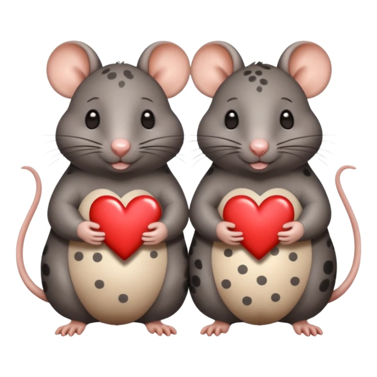 two fat little rats holding hearts one dark grey with white bigger spots the other rat warm brown without spots sticker