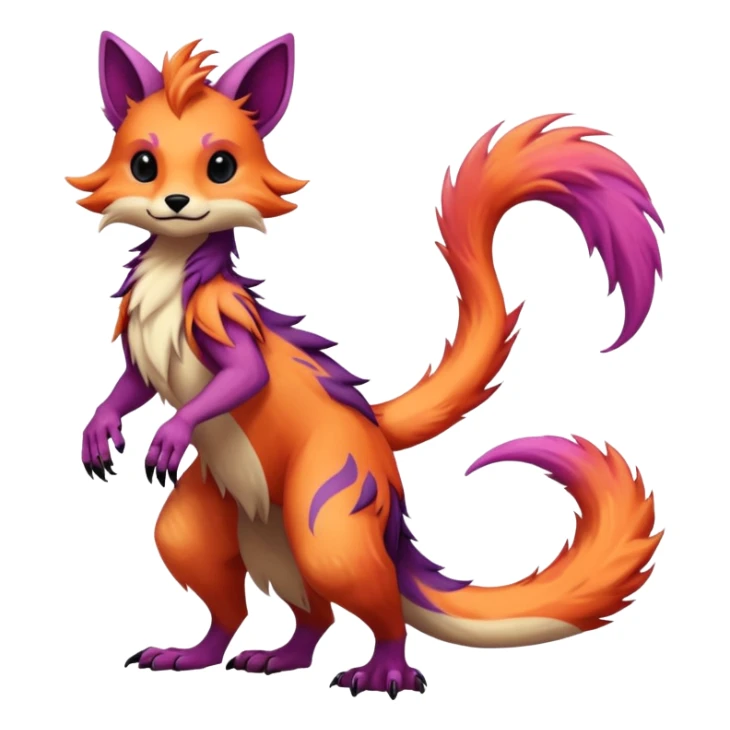 Cool randomly colored colorful furry anthropomorphic fantasy-Vernid-creature by LiLaiRa with a long tufted tail with edgy markings (full body) sticker