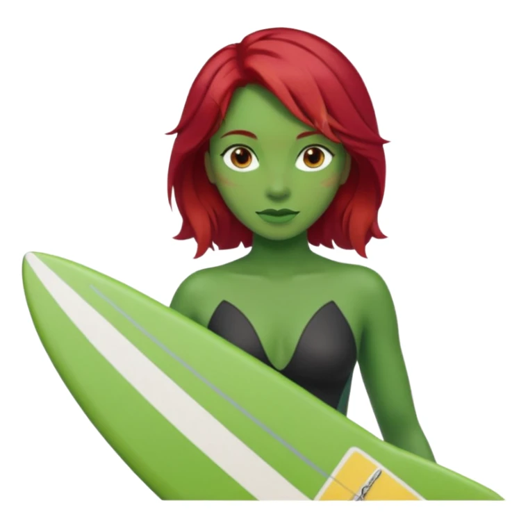 red hair green skin woman with surfboard sticker