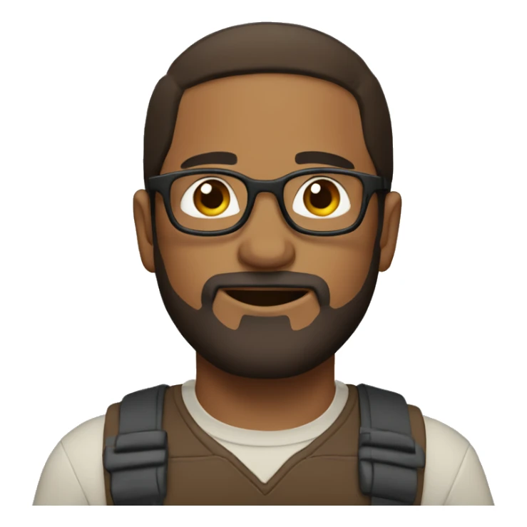 Brown man with beard and brown hair and glasses and round head sticker